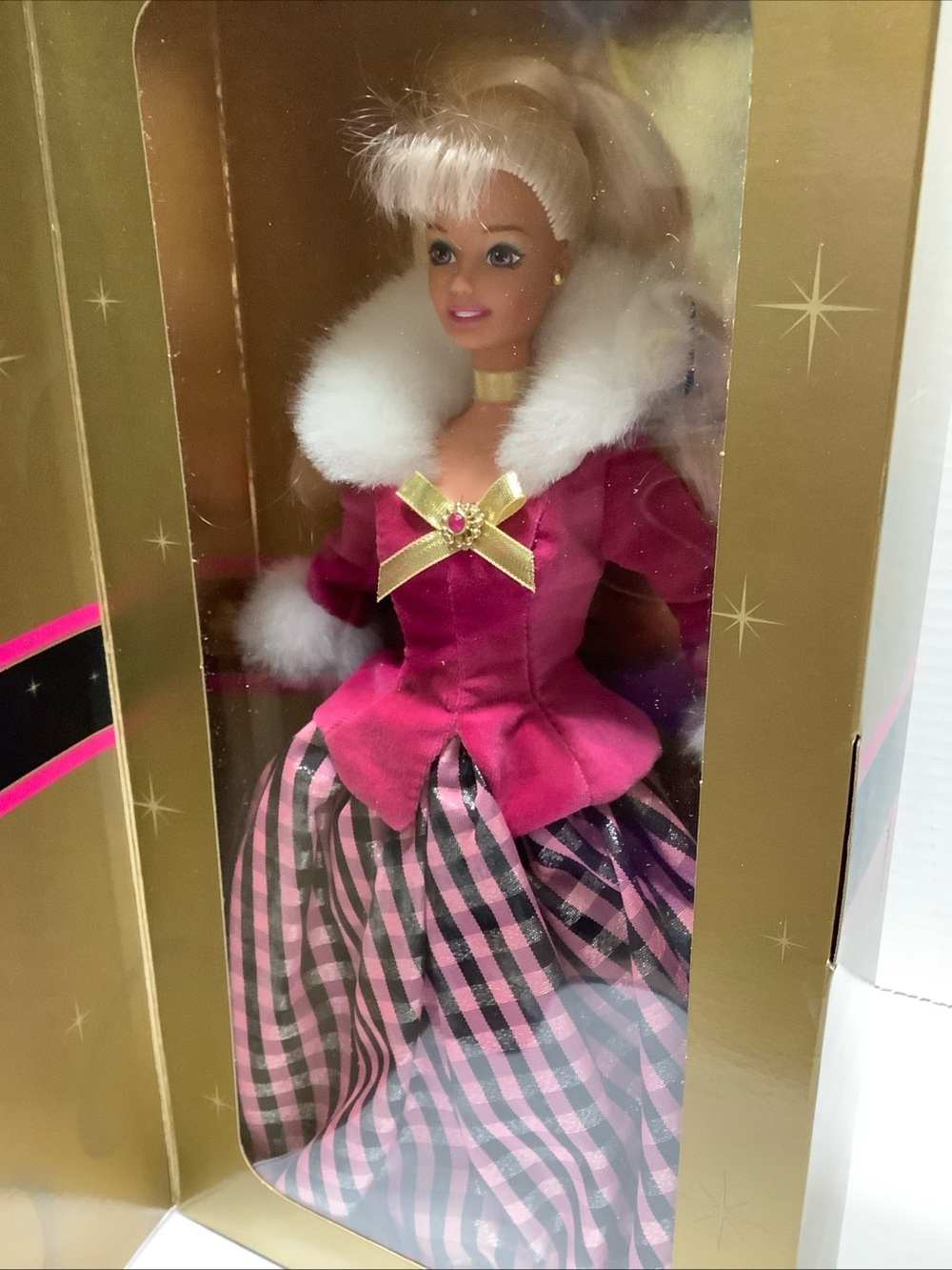 Premium Pink Doll in Fuchsia and Black Plaid Gown - Picture 4 of 16